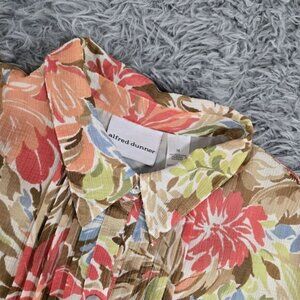 Alfred Dunner Women 14 Multicolor Floral Short Sleeve Button Front Ruffled Shirt